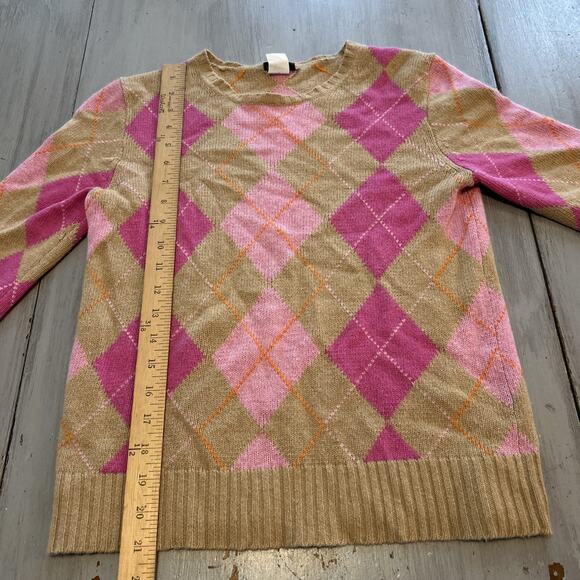 J Crew Tan Pink Argyle Sweater Women’s Sz S Merino Wool Angora Academia Preppy - Picture 3 of 7